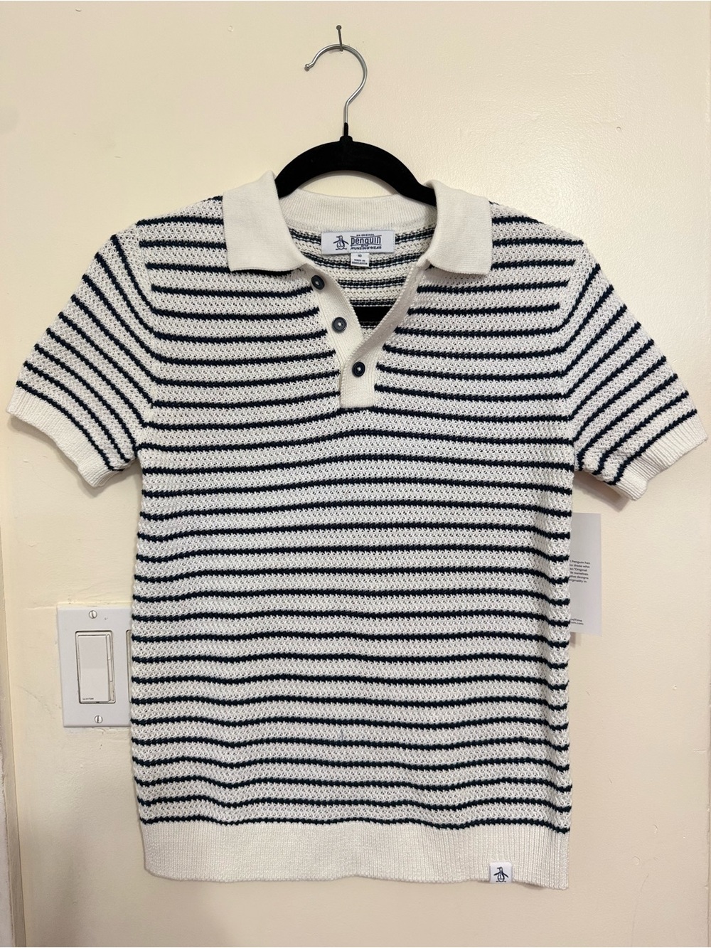 NWT Original Penguin Striped Crochet Knit Sweater Polo Size 10